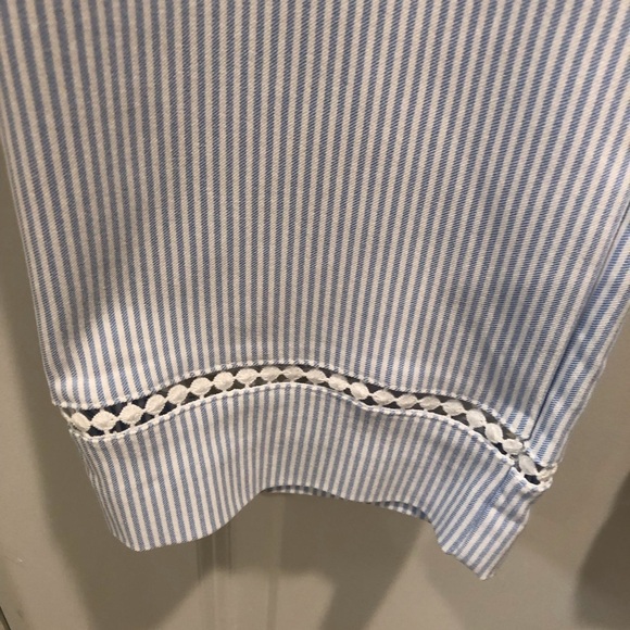 Crown & Ivy 14P Blue and White Vertical Stripe Pull On Pants Crochet Hem NWOT - Picture 3 of 6